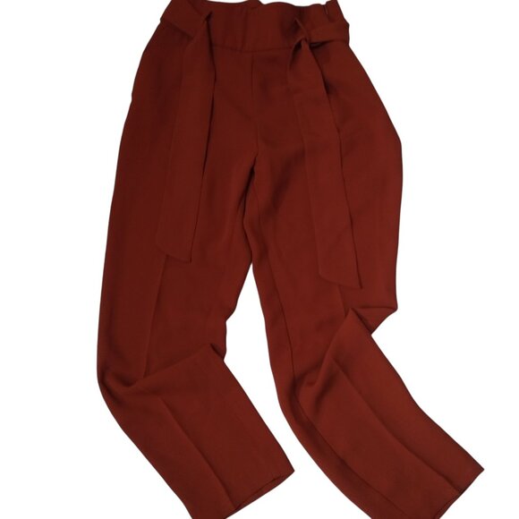 Zara Basic Women's Size 4 Belted Career Office Pants Orange/Red Trousers - Picture 3 of 4